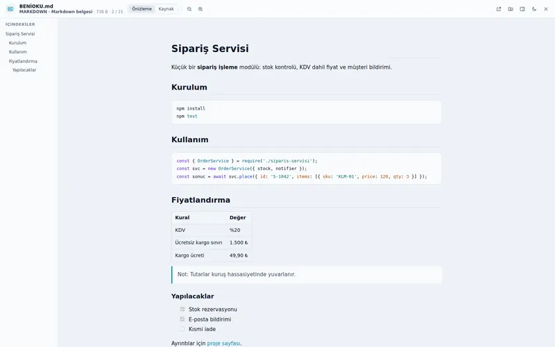 Markdown: biçimli görünüm ve içindekiler