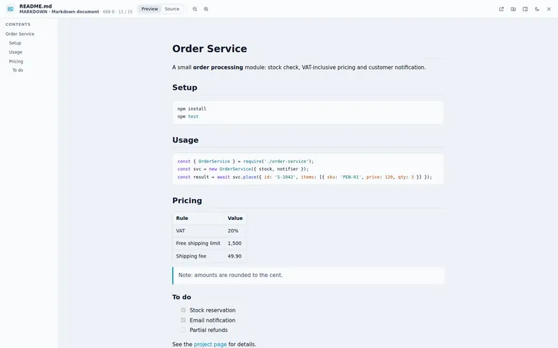 Markdown: biçimli görünüm ve içindekiler